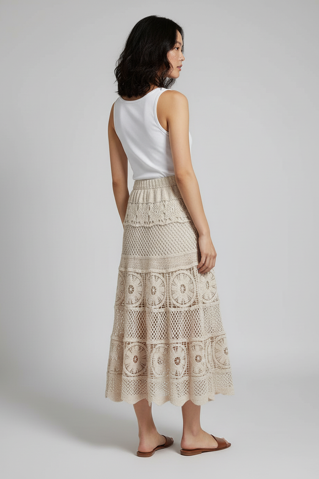 Jupe Longue Crochet Ajourée Bohème Femme
