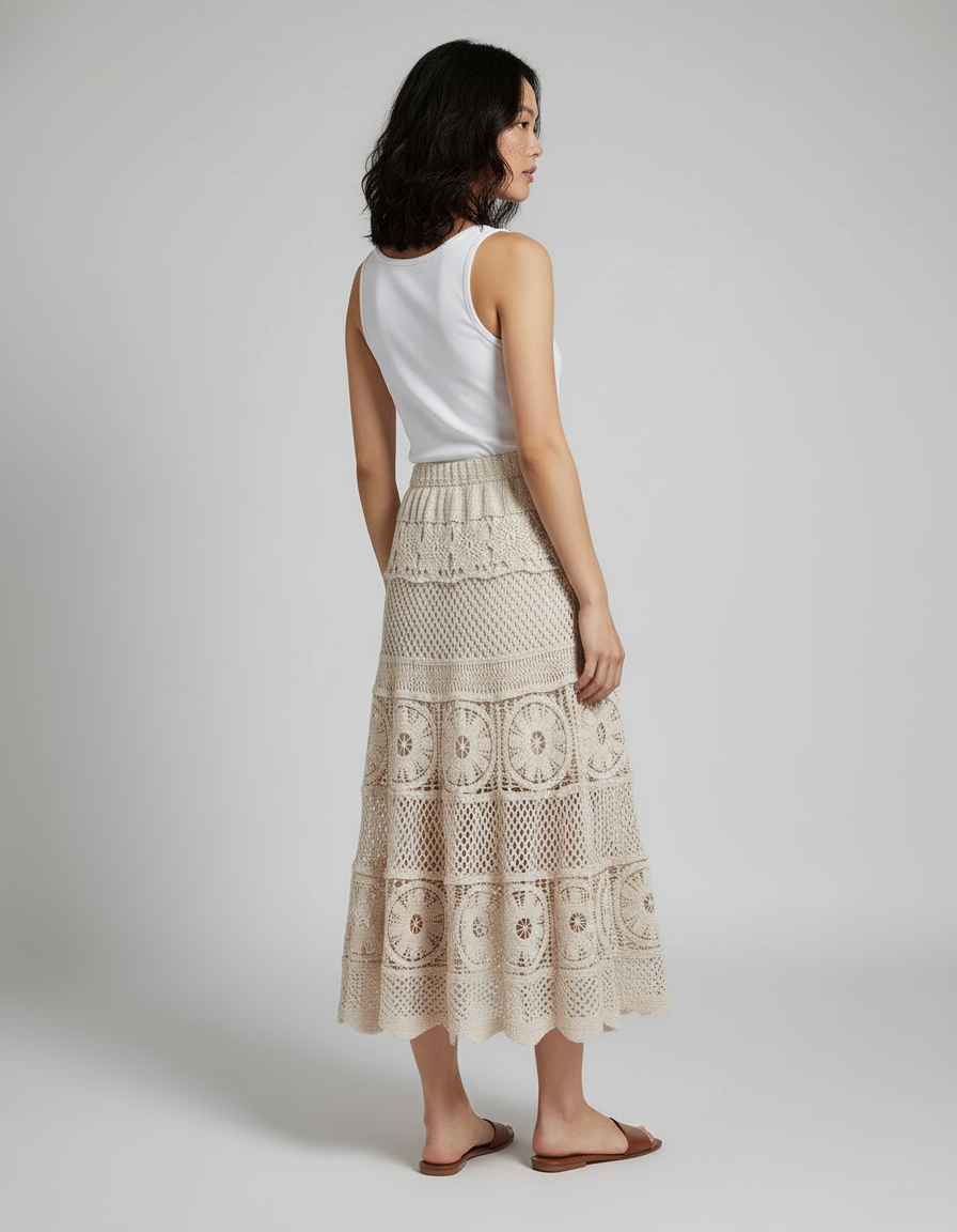 Jupe Longue Crochet Ajourée Bohème Femme