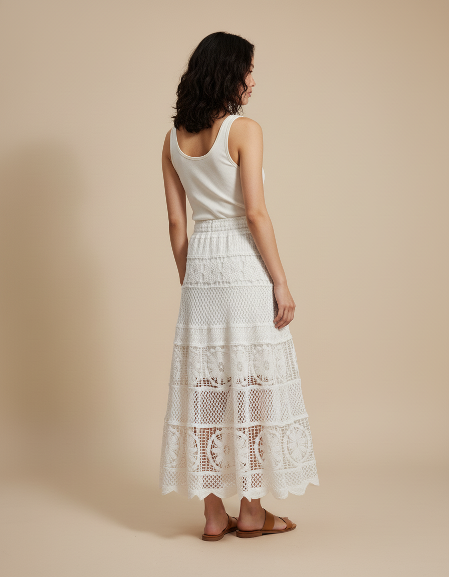Jupe Longue Dentelle Ajourée Bohème