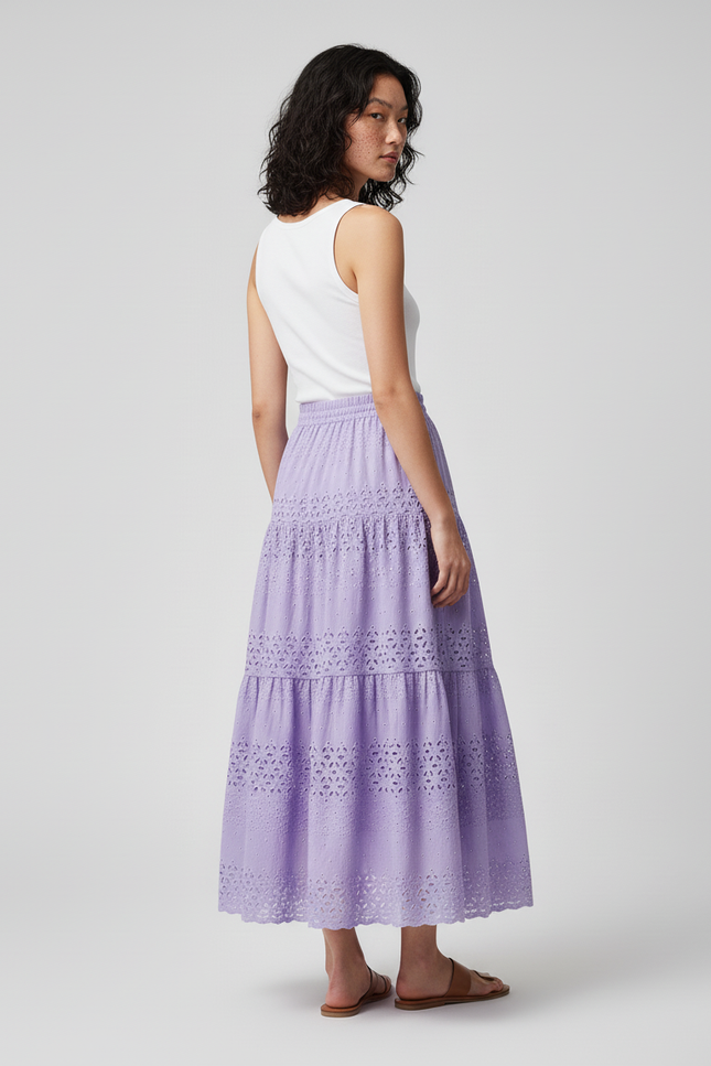 Jupe Longue Lila Broderie Anglaise Élégante