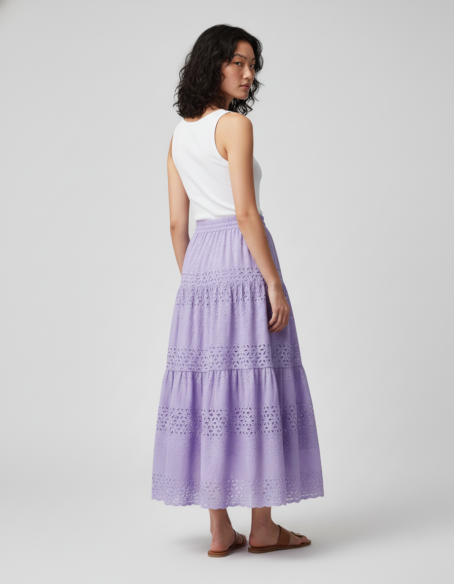 Jupe Longue Lila Broderie Anglaise Élégante