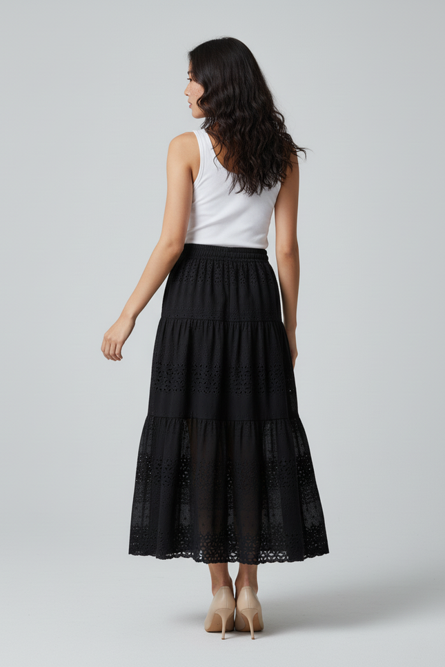 Jupe Longue Broderie Anglaise Noire