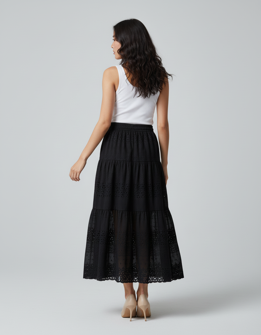 Jupe Longue Broderie Anglaise Noire