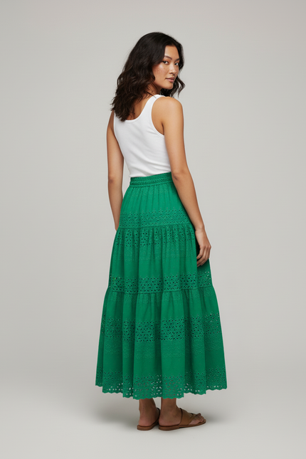 Jupe Longue Verte Ajourée Élégante