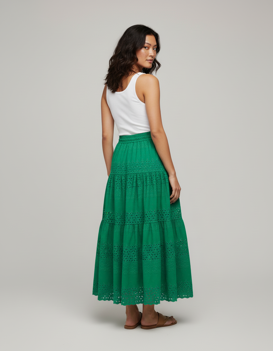 Jupe Longue Verte Ajourée Élégante