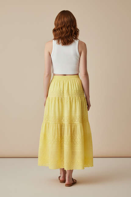 Jupe Longue Jaune Broderie Anglaise Bohème