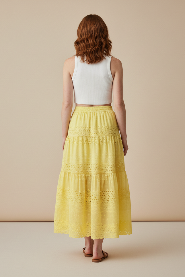 Jupe Longue Jaune Broderie Anglaise Bohème