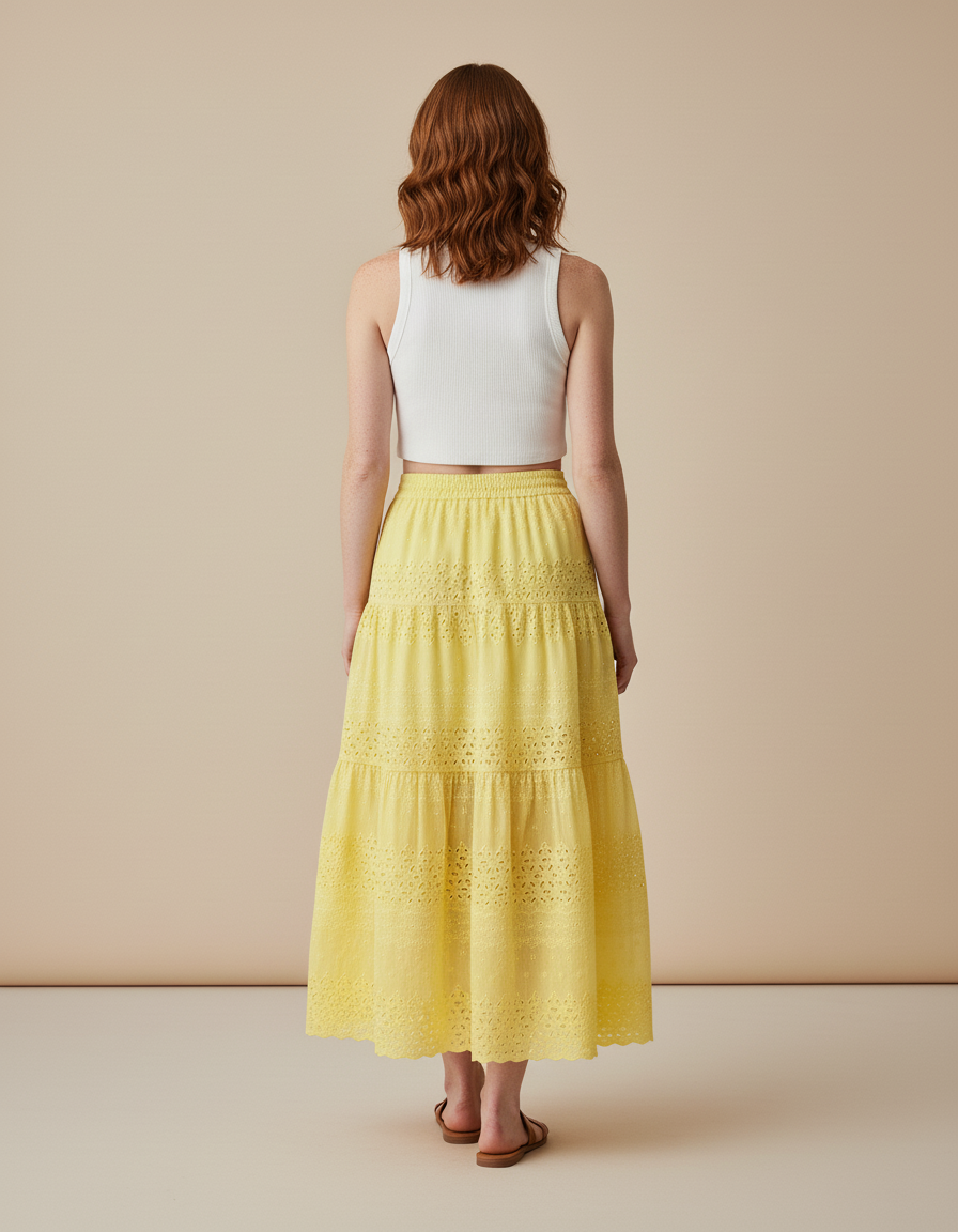 Jupe Longue Jaune Broderie Anglaise Bohème