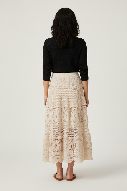 Jupe Longue Crochet Beige Bohème