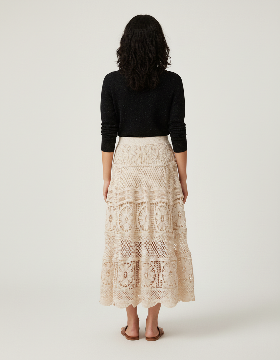 Jupe Longue Crochet Beige Bohème