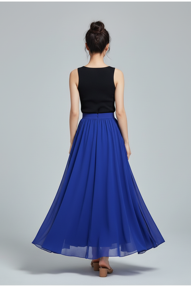 Jupe Longue Bleue Chiffon Fluide