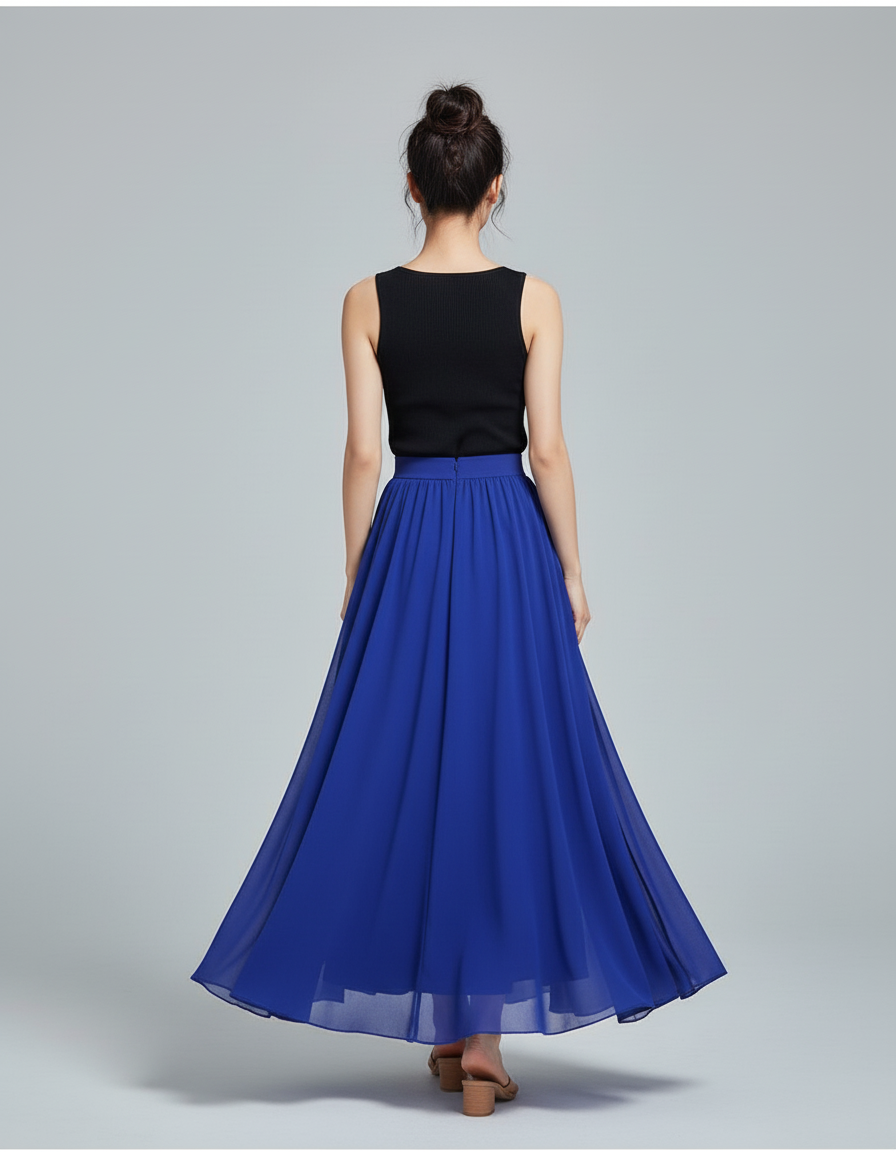 Jupe Longue Bleue Chiffon Fluide