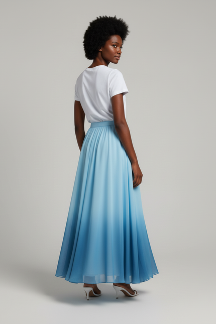 Jupe Longue Dégradée Bleue Fluide Élégante