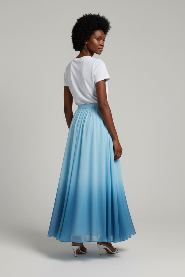 Jupe Longue Dégradée Bleue Fluide Élégante