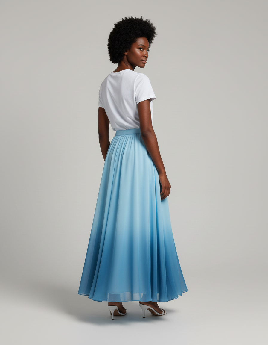 Jupe Longue Dégradée Bleue Fluide Élégante