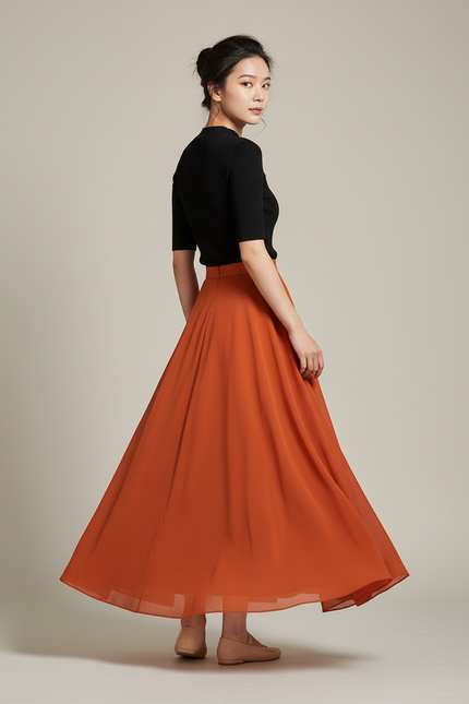 Jupe Longue Fluide Orange Élégante