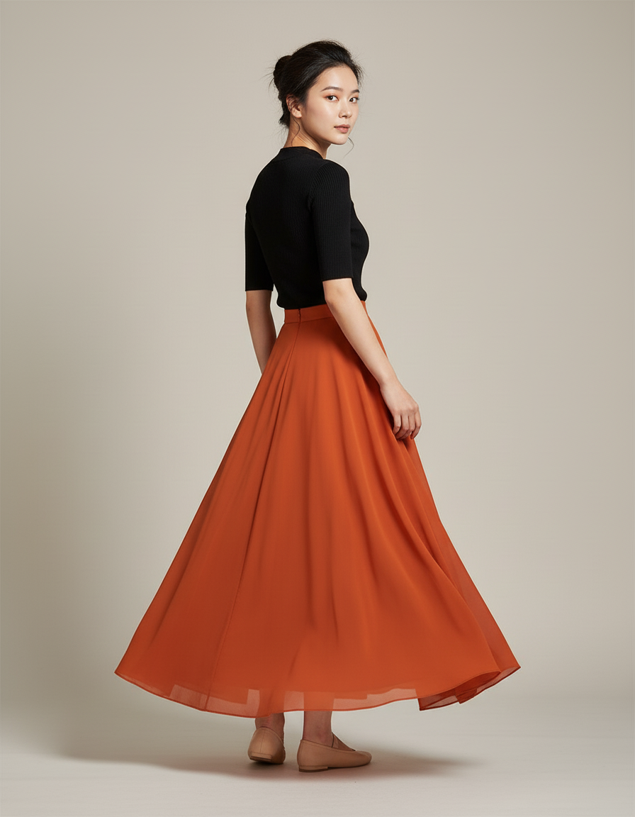 Jupe Longue Fluide Orange Élégante