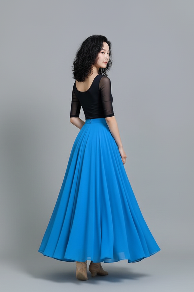 Jupe Longue Bleue Chiffon Fluide Chic