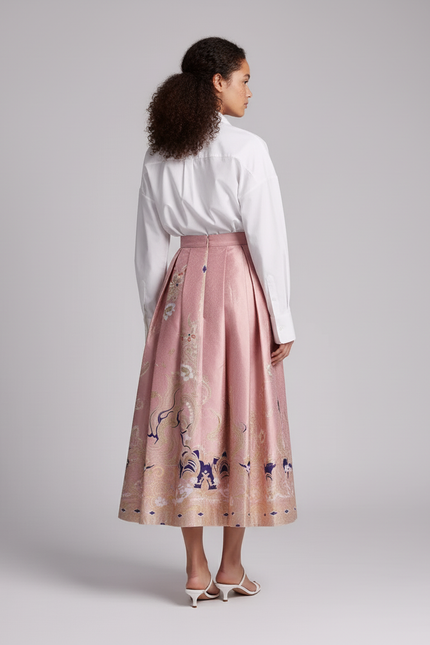 Jupe Longue Rose Brodée Élégante Chic