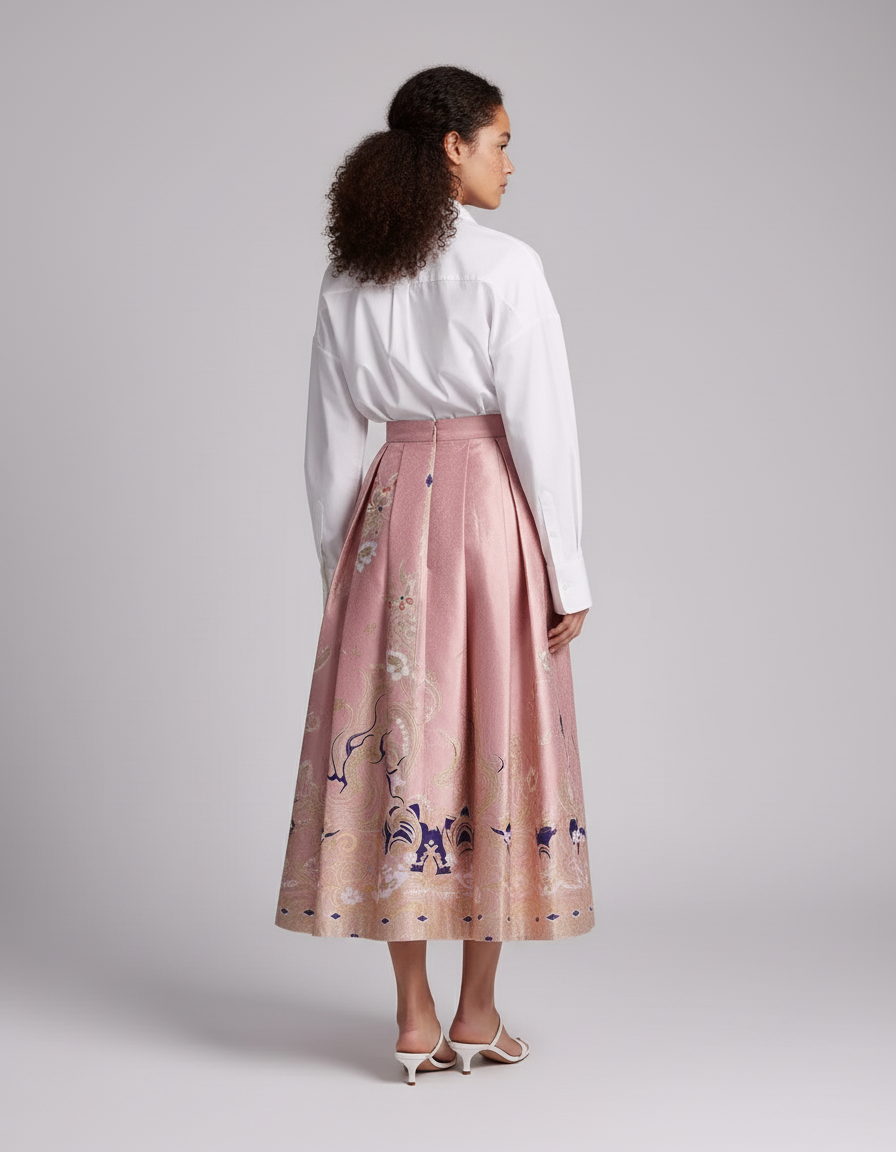 Jupe Longue Rose Brodée Élégante Chic