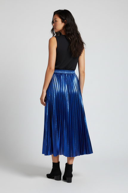 Jupe Longue Plissée Métallisée Élégante Femme