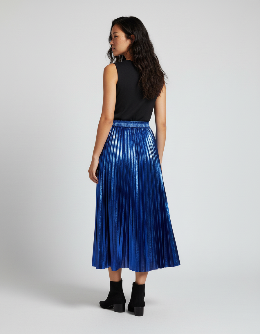 Jupe Longue Plissée Métallisée Élégante Femme