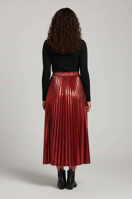 Jupe Longue Plissée Métallisée Élégante Soirée