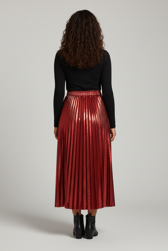 Jupe Longue Plissée Métallisée Élégante Soirée