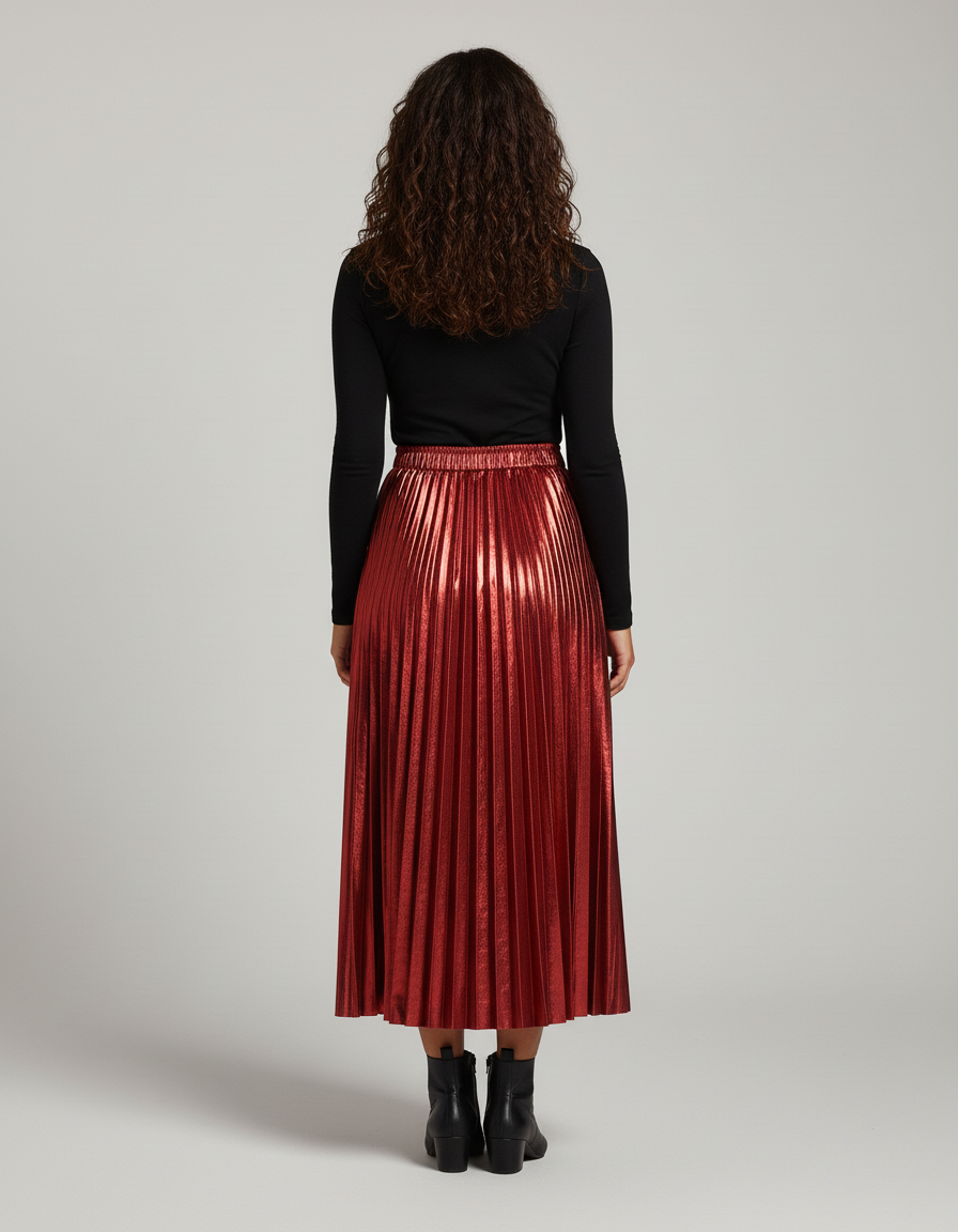 Jupe Longue Plissée Métallisée Élégante Soirée