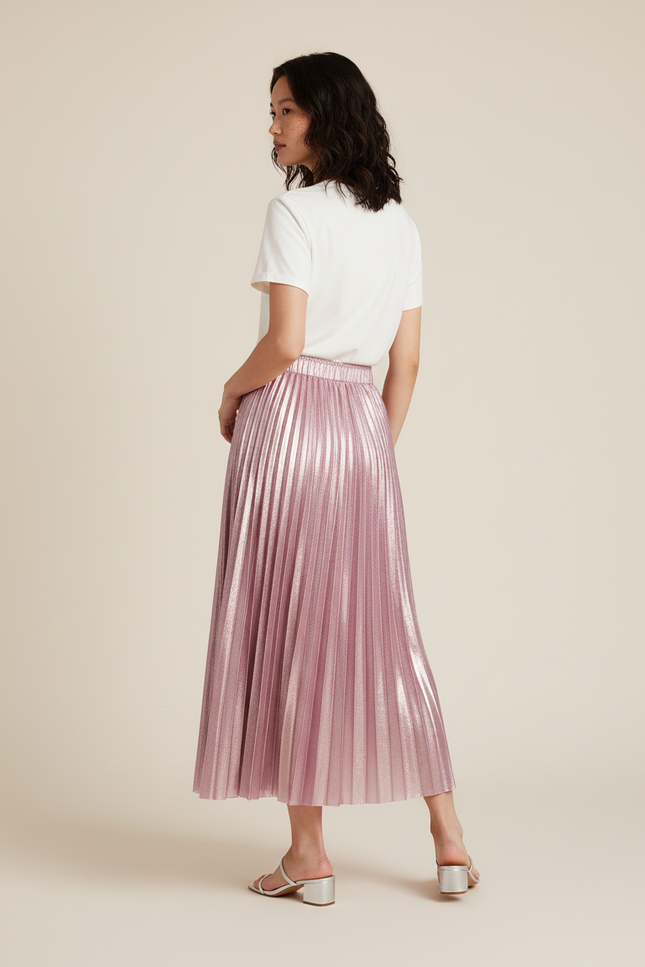 Jupe Longue Rose Métallisée Élégante