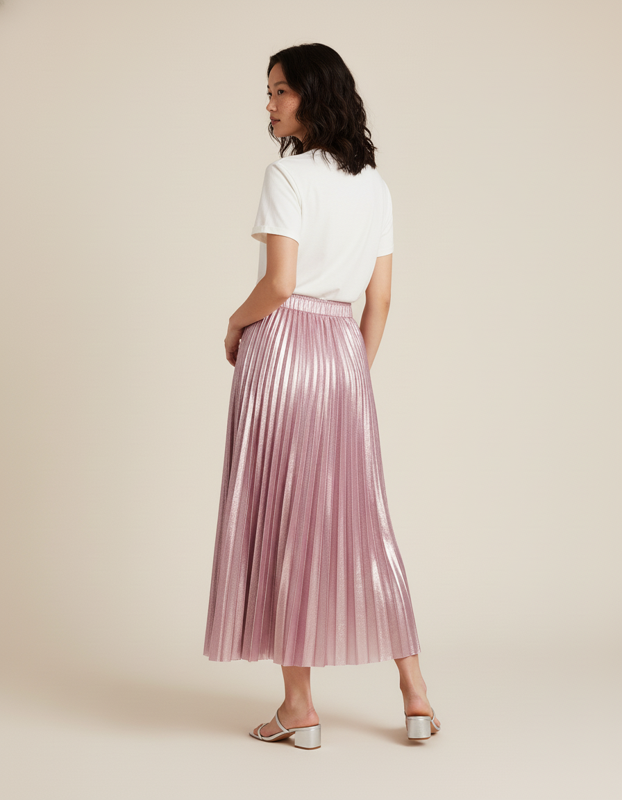 Jupe Longue Rose Métallisée Élégante