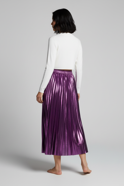 Jupe Longue Plissée Métallisée Élégante Mode