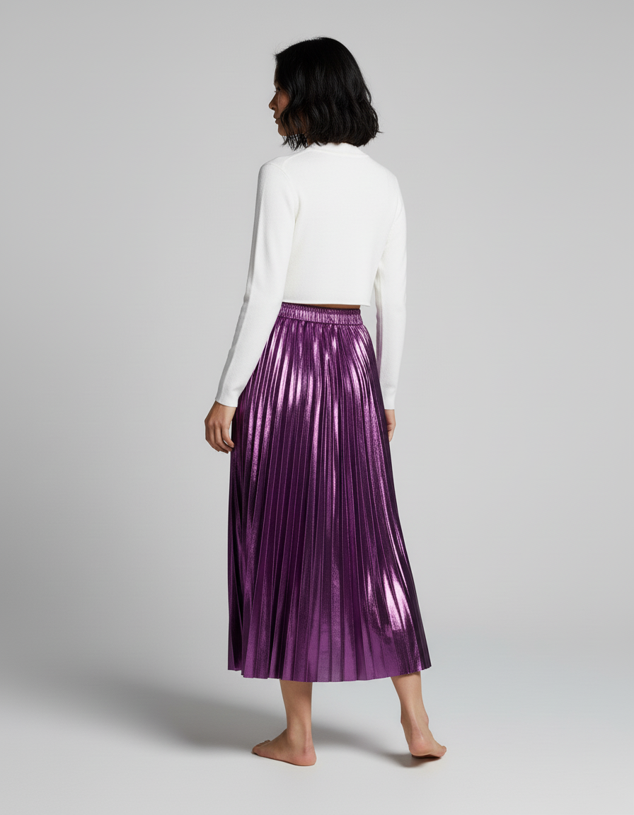 Jupe Longue Plissée Métallisée Élégante Mode