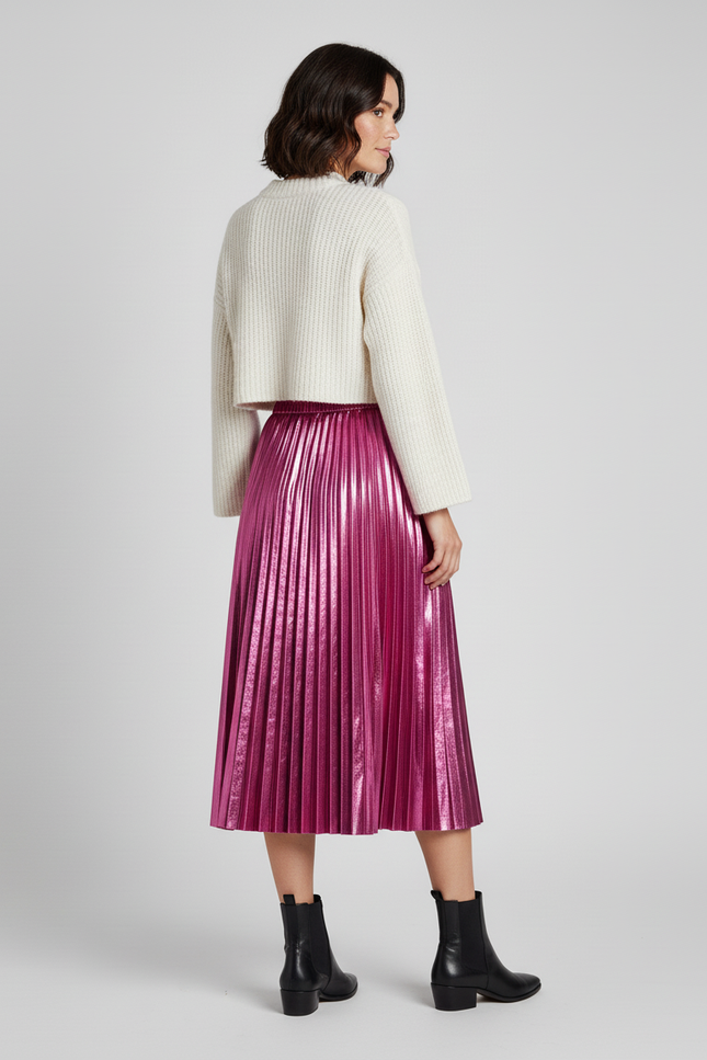 Jupe Longue Plissée Métallique Élégante