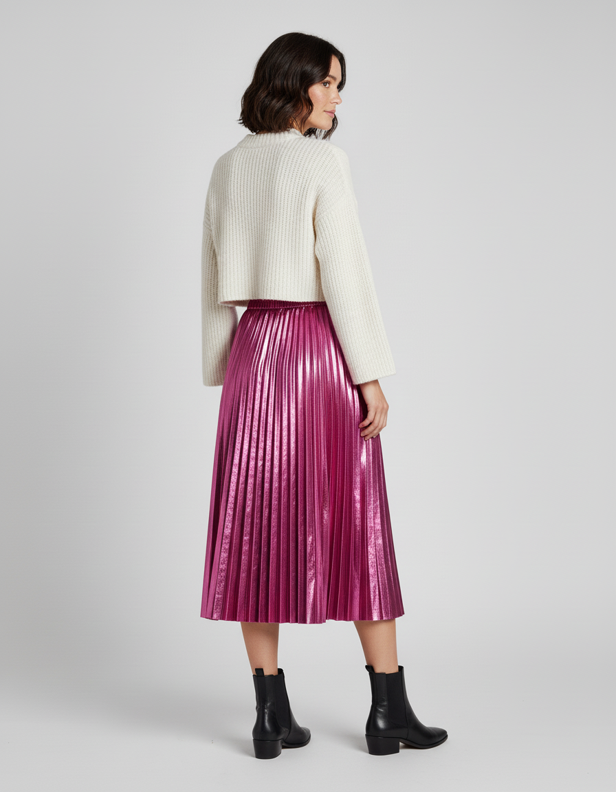 Jupe Longue Plissée Métallique Élégante