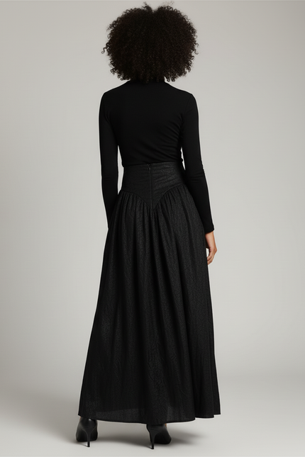 Jupe Longue Noire Plissée Élégante Bohème