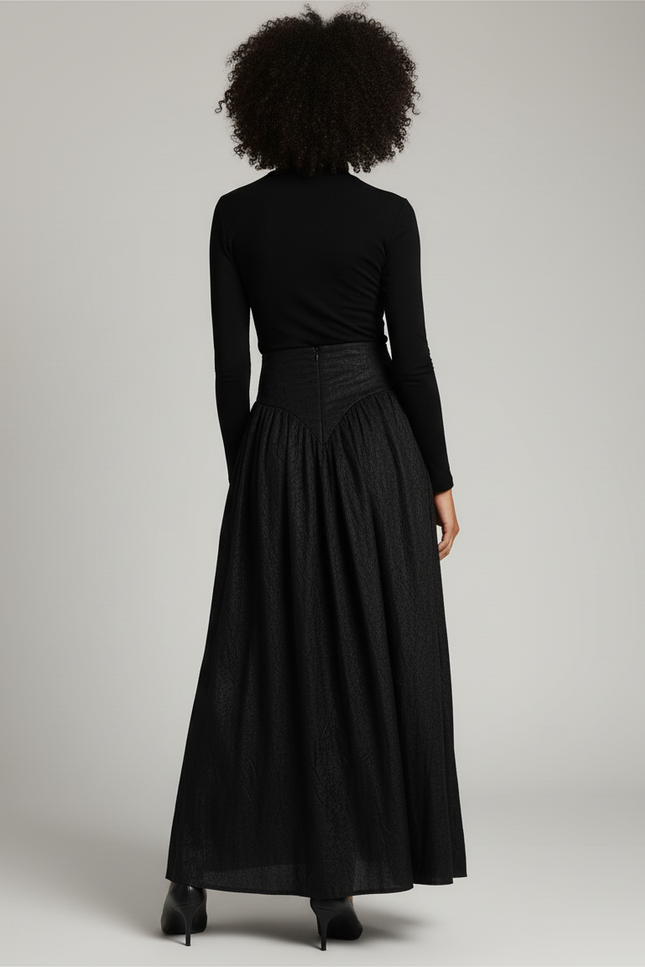 Jupe Longue Noire Plissée Élégante Bohème