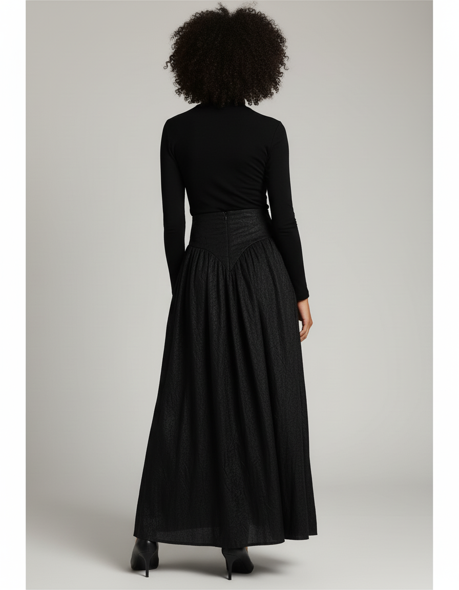 Jupe Longue Noire Plissée Élégante Bohème