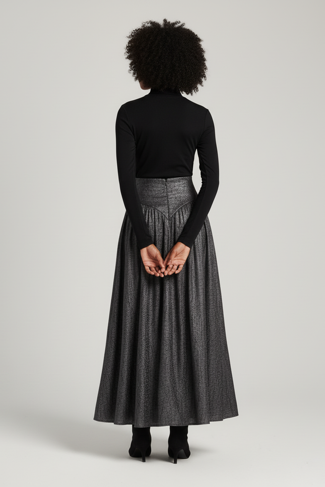 Jupe Longue Gris Métallisé Plissée Élégante