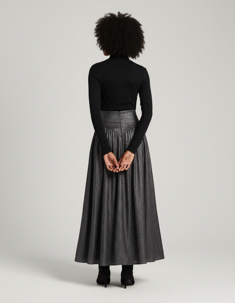 Jupe Longue Gris Métallisé Plissée Élégante