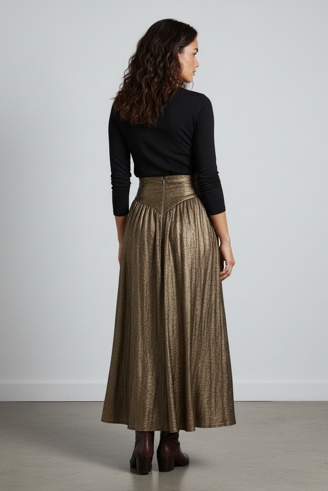 Jupe Longue Dorée Plissée Élégante Soirée