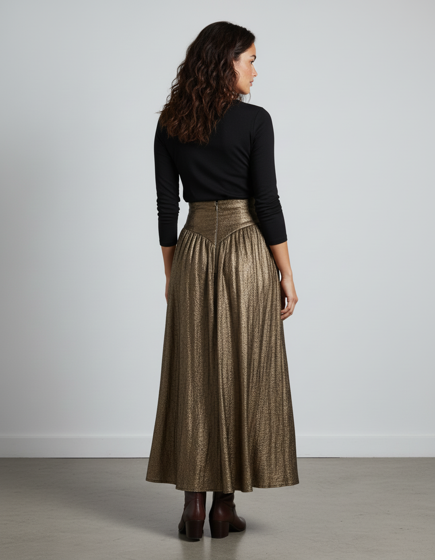 Jupe Longue Dorée Plissée Élégante Soirée