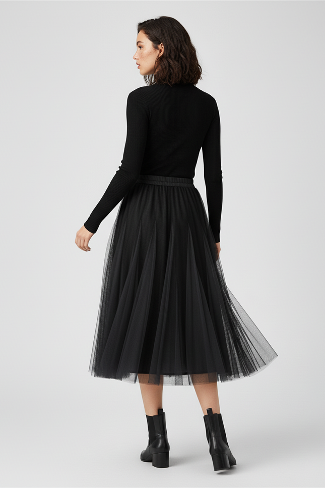 Jupe Longue Noire Tulle Élégante Femme