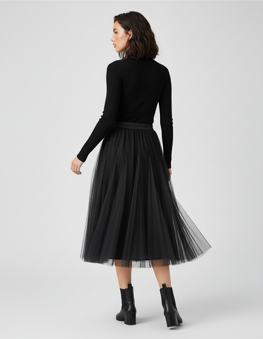 Jupe Longue Noire Tulle Élégante Femme