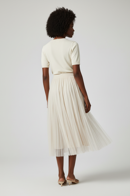 Jupe Longue Crème Plissée Fluide Chic