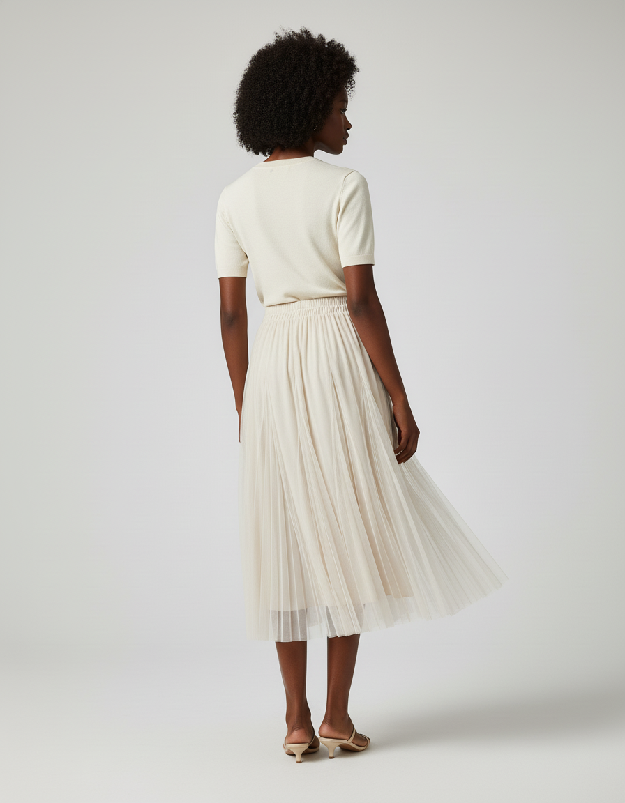 Jupe Longue Crème Plissée Fluide Chic