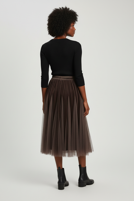 Jupe Longue Tulle Plissée Élégante Femme