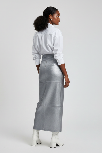 Jupe Longue Métallisée Simili Cuir Chic