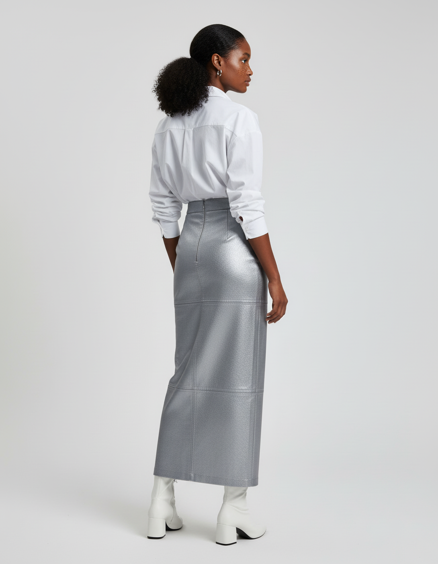 Jupe Longue Métallisée Simili Cuir Chic