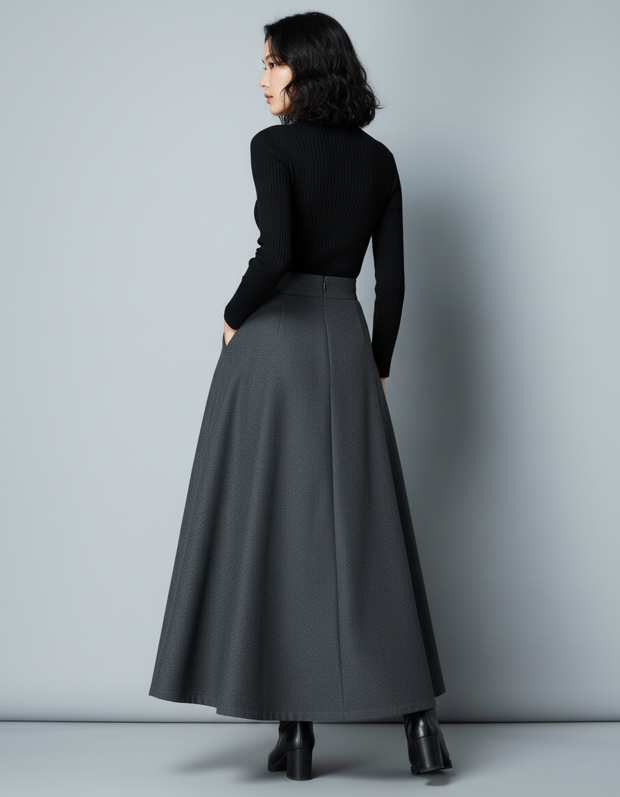 Jupe Longue Laine Grise